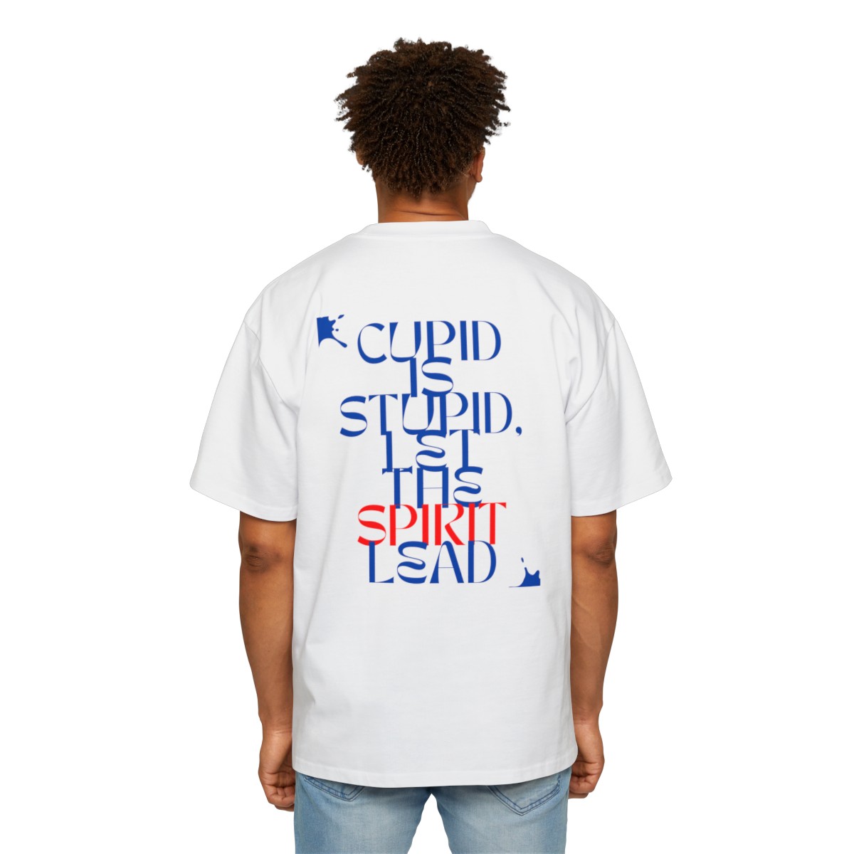 Let the spirit lead - Men's Heavy Oversized Tee - White- back person