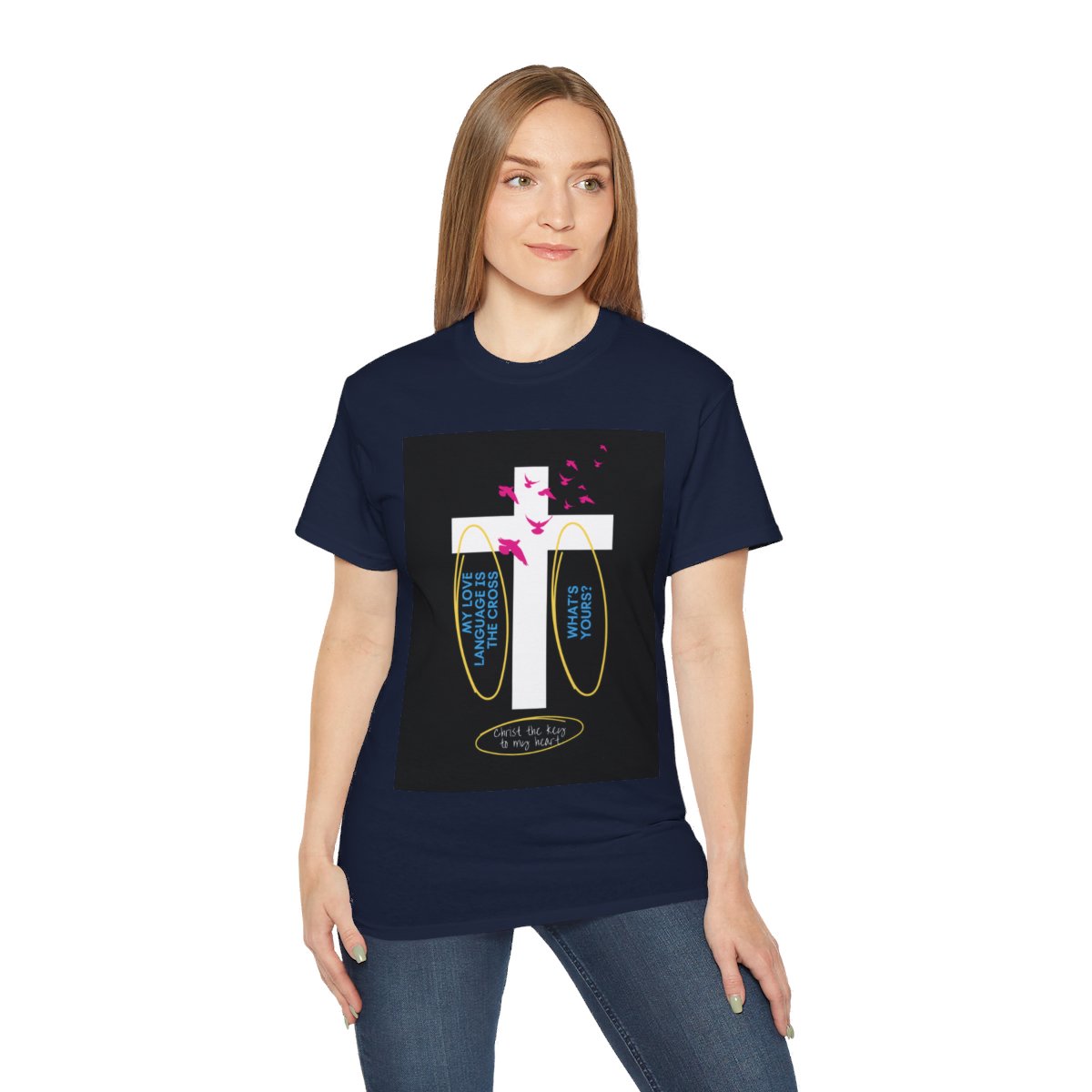 My love language is the cross - Unisex Ultra Cotton Tee - Navy 5
