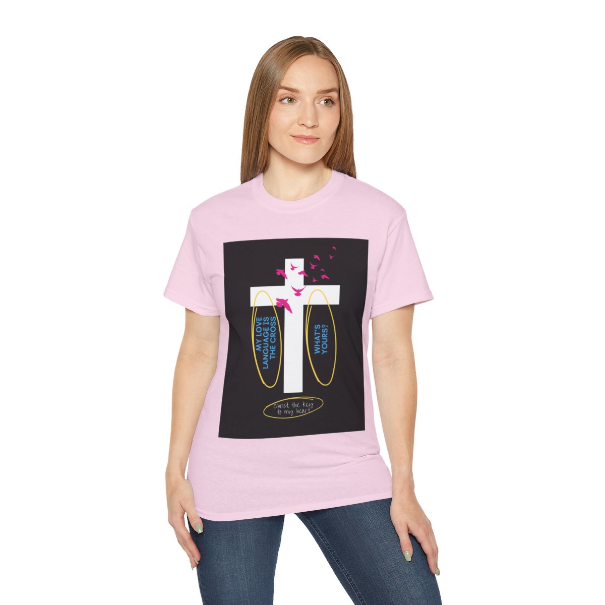 My love language is the cross - Unisex Ultra Cotton Tee - Pink 5