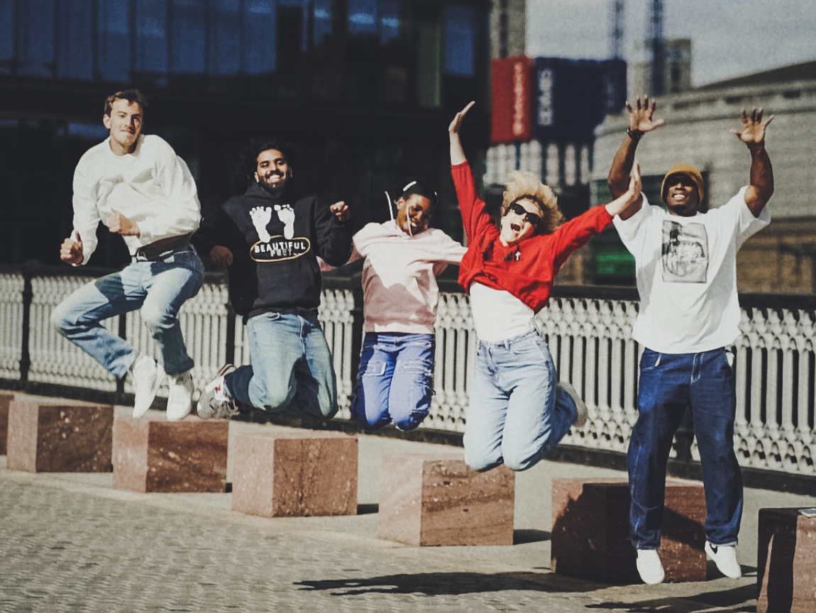 fourthman clothing banner - friends jump